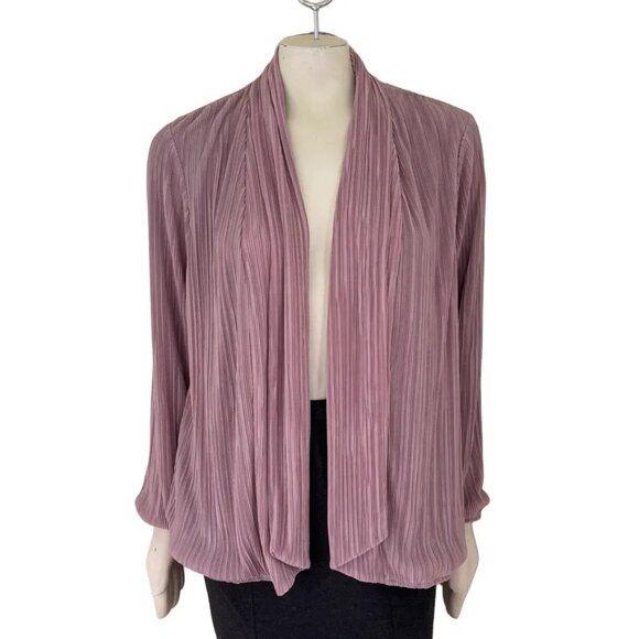 CHICO'S Easywear Accordion Pleated Bubble Hem Open Front Jacket  Mauve Pink SZ M - Picture 10 of 10